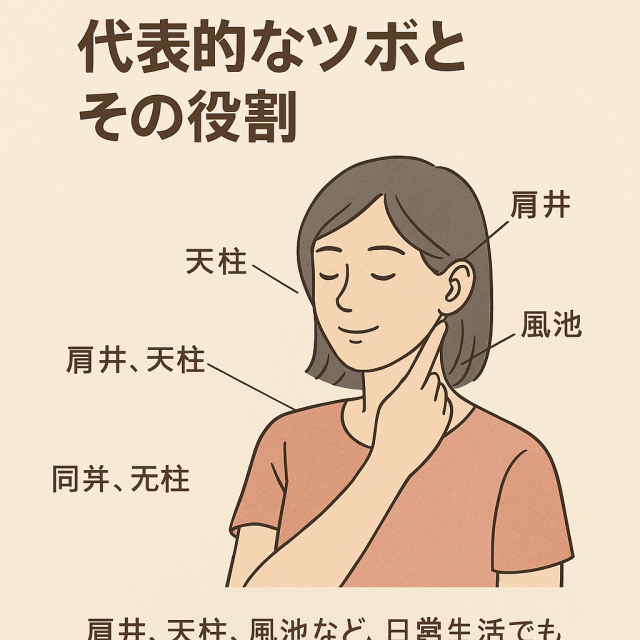 肩凝りに効果的な代表的なツボとその役割 　└ 肩井、天柱、風池など、日常生活でも意識できるツボを紹介
