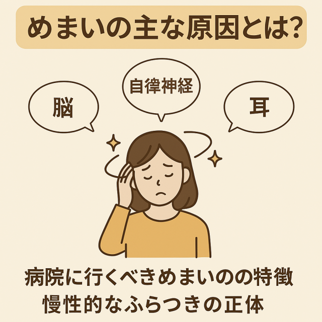めまいの主な原因とは？ 脳、耳、自律神経など、原因の種類  病院に行くべきめまいの特徴  慢性的なふらつきの正体