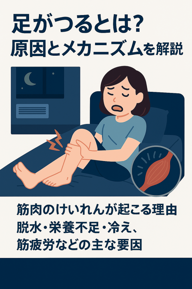 足がつるとは?原因とメカニズムを解説 - 筋肉のけいれんが起こる理由 - 脱水・栄養不足・冷え・筋疲労などの主な要因