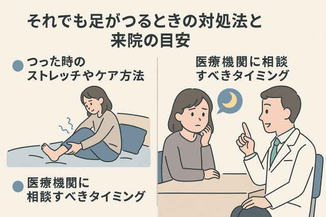 それでも足がつるときの対処法と受診の目安 - つった時のストレッチやケア方法 - 医療機関に相談すべきタイミング