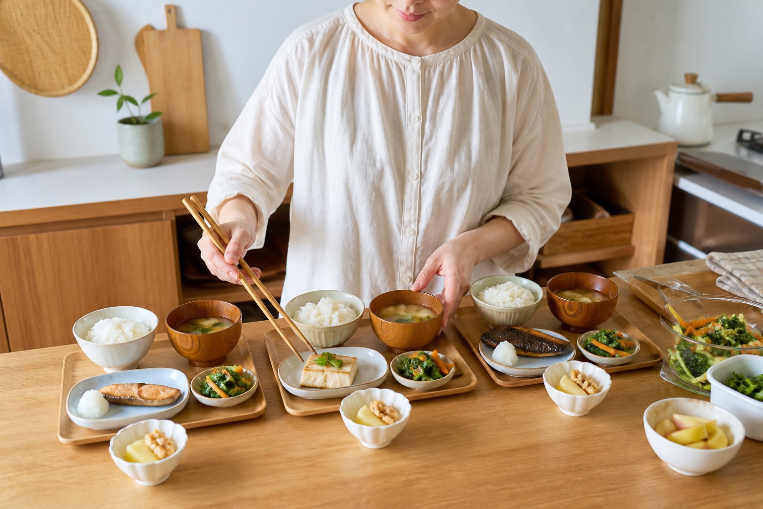 胃腸の負担に配慮して主食と主菜を小分けに準備する様子
