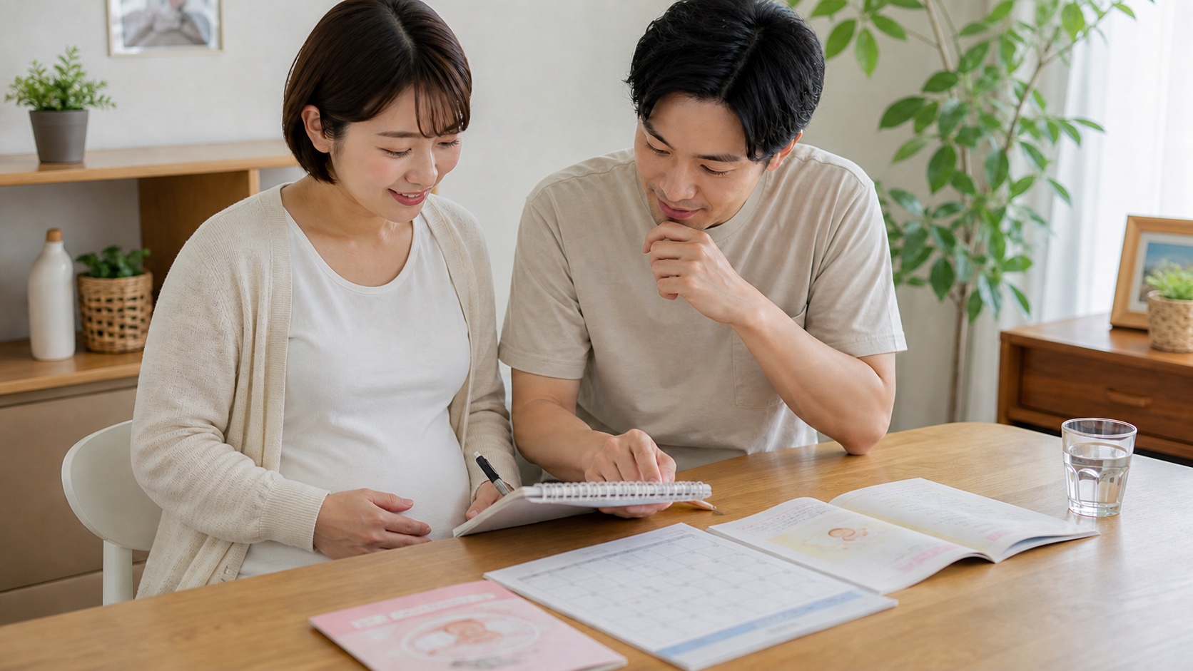 妊婦健診で聞きたい胎動の質問を夫婦で整理する様子