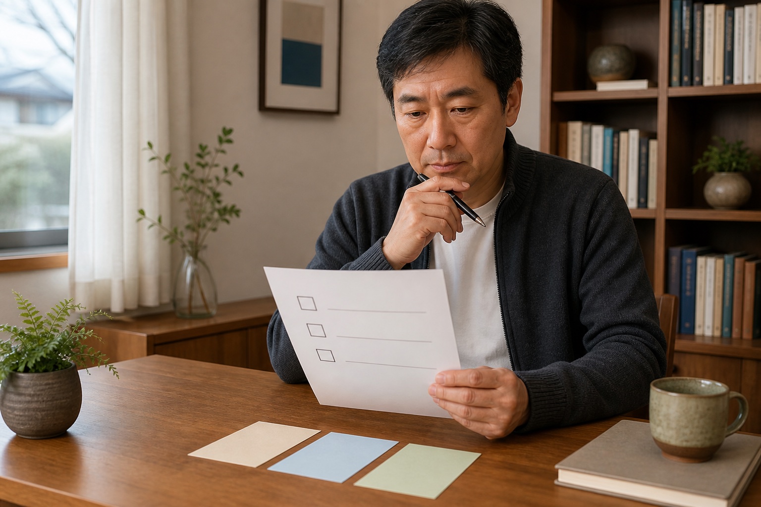 受診先と医師へ伝える症状を確認表で整理する男性