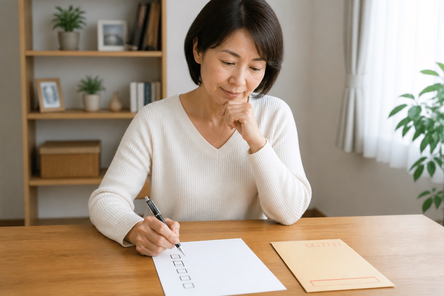 MRI検査について医療機関へ確認する項目を自宅で整理する女性