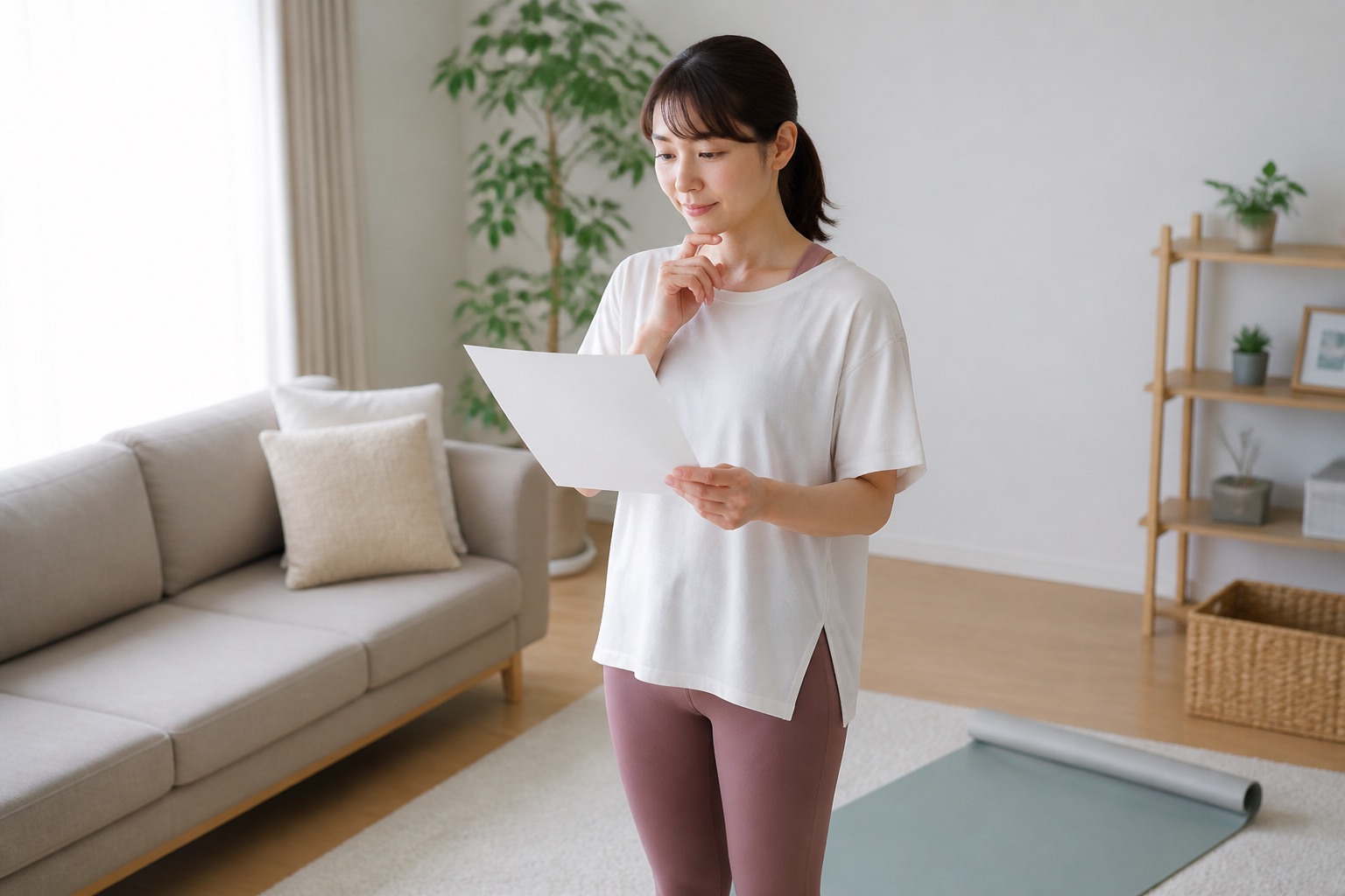 逆流性食道炎がある人が運動前に内容と体調を確認する様子