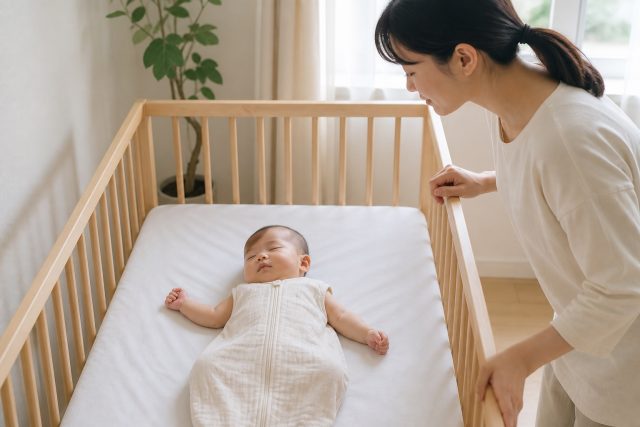 うつ伏せで膝を曲げて寝る赤ちゃんは大丈夫？戻す目安と安全な寝床