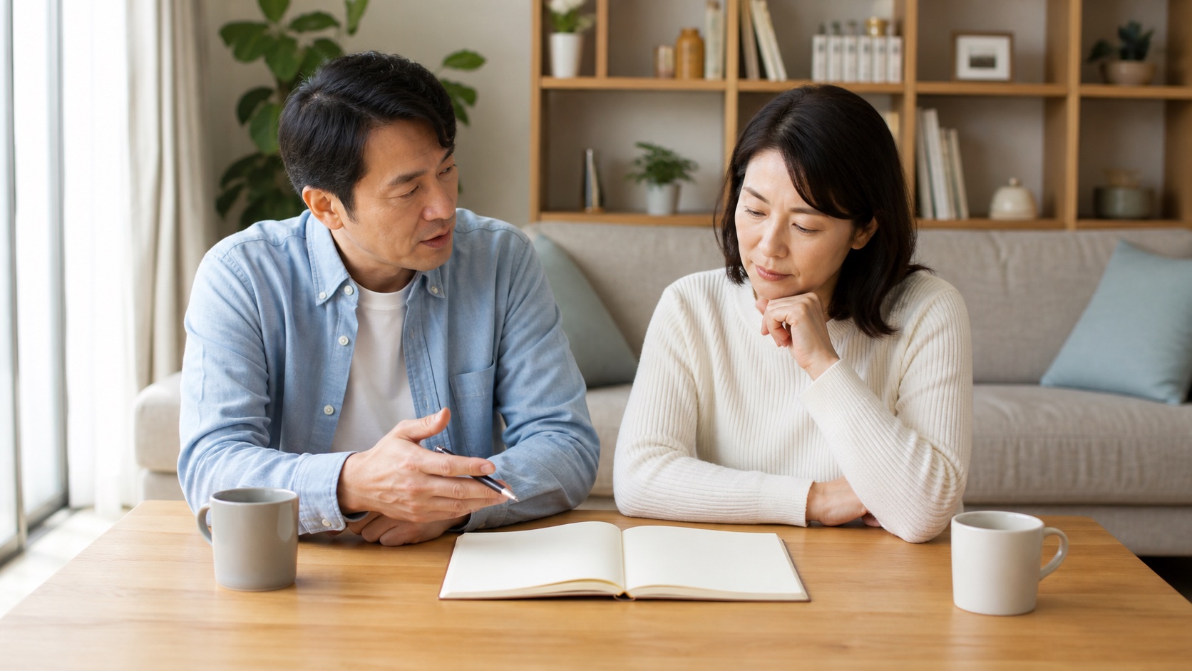 椎間板ヘルニアについて受診前の質問を整理する夫婦