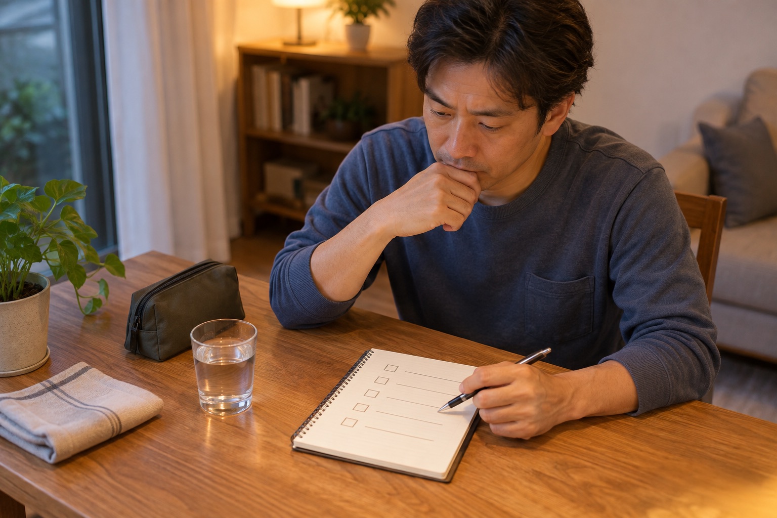 胃腸症状と美容院での過ごし方について質問を整理する男性